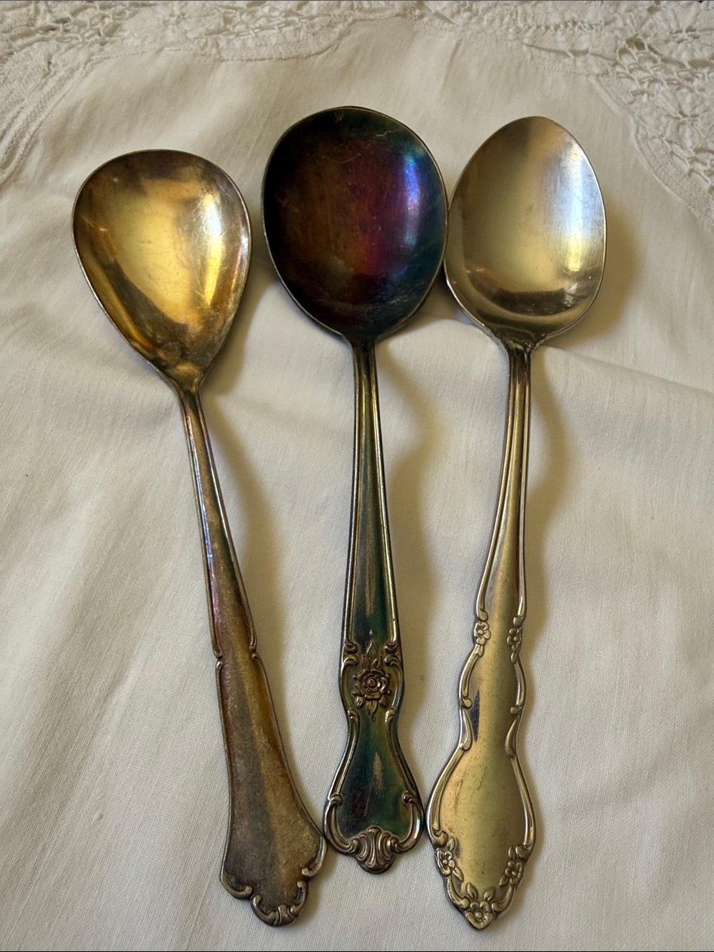Vintage set of 3 silver plated stainless steel serving spoons Oneida Gegeid
